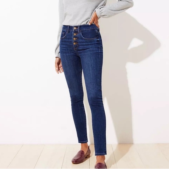 LOFT Denim - Loft High Rise Skinny Dark Wash Button Fly Jeans